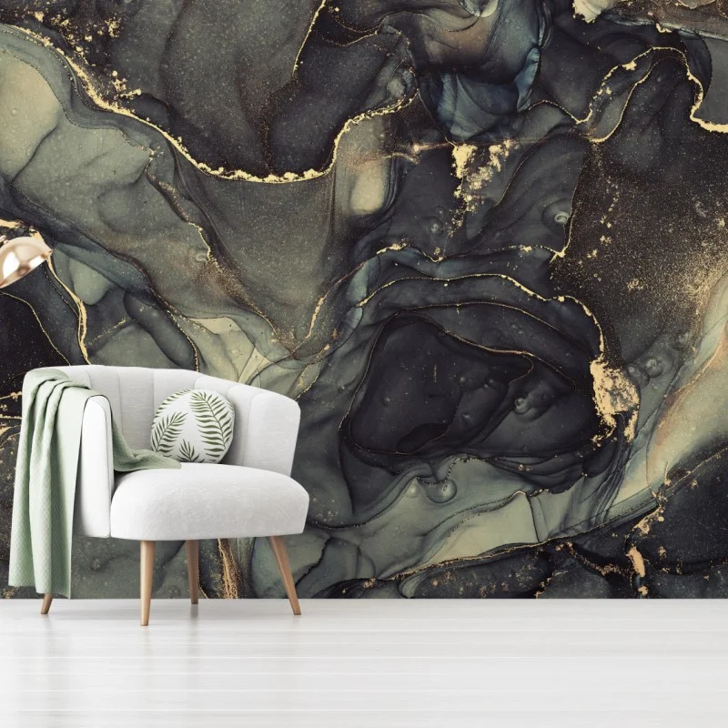 Carta da parati marmo fluido con venature dorate