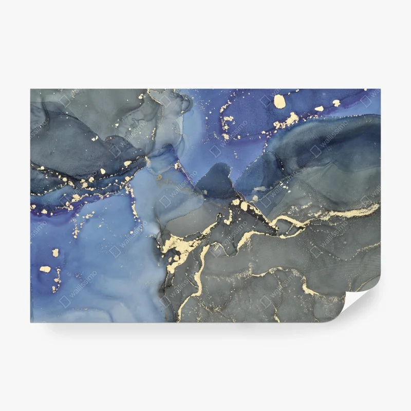 Carta da parati paesaggio liquido blu e oro