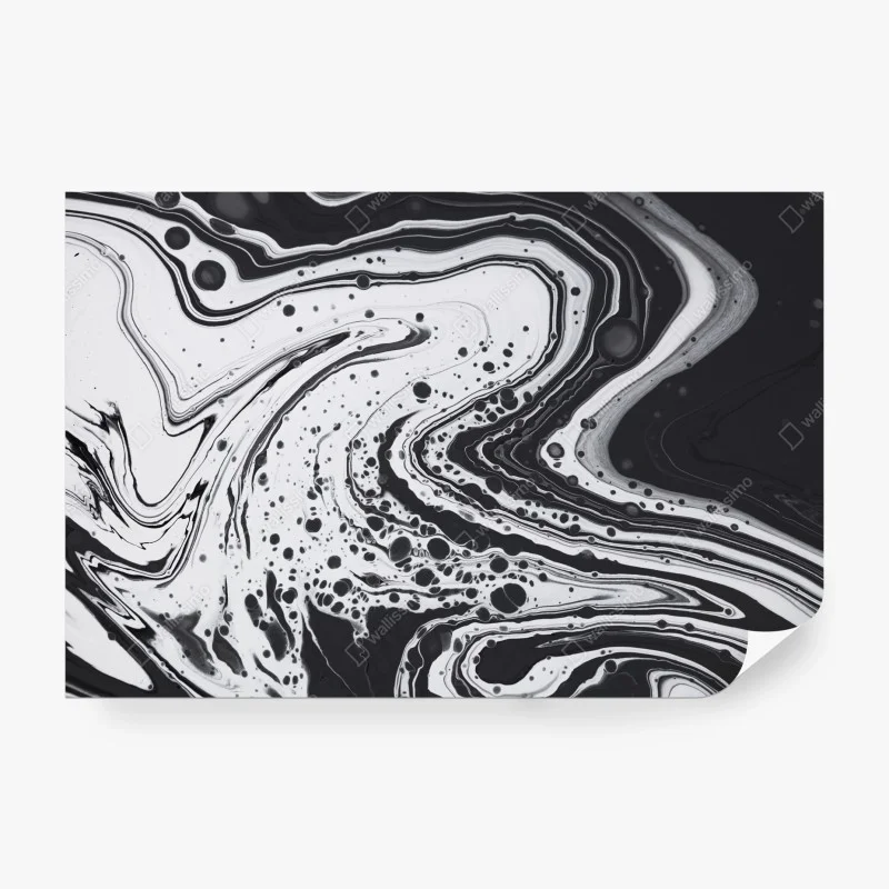 Carta da parati arte astratta marmorizzata in bianco e nero • Wallissimo®