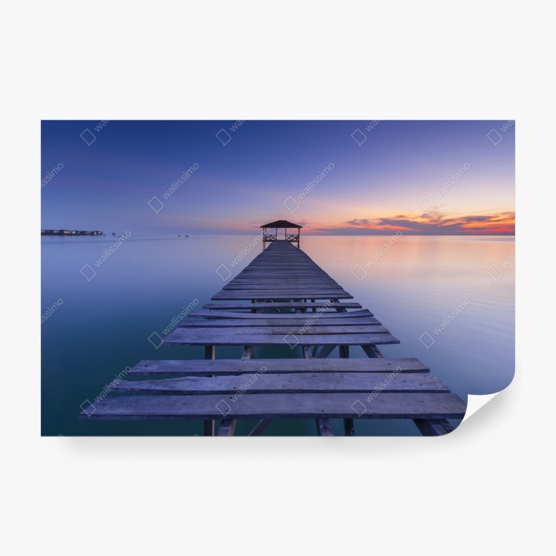 Carta da parati pontile verso l'orizzonte al tramonto