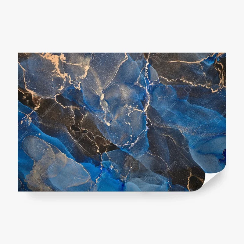 Carta da parati marmo liquido blu e oro