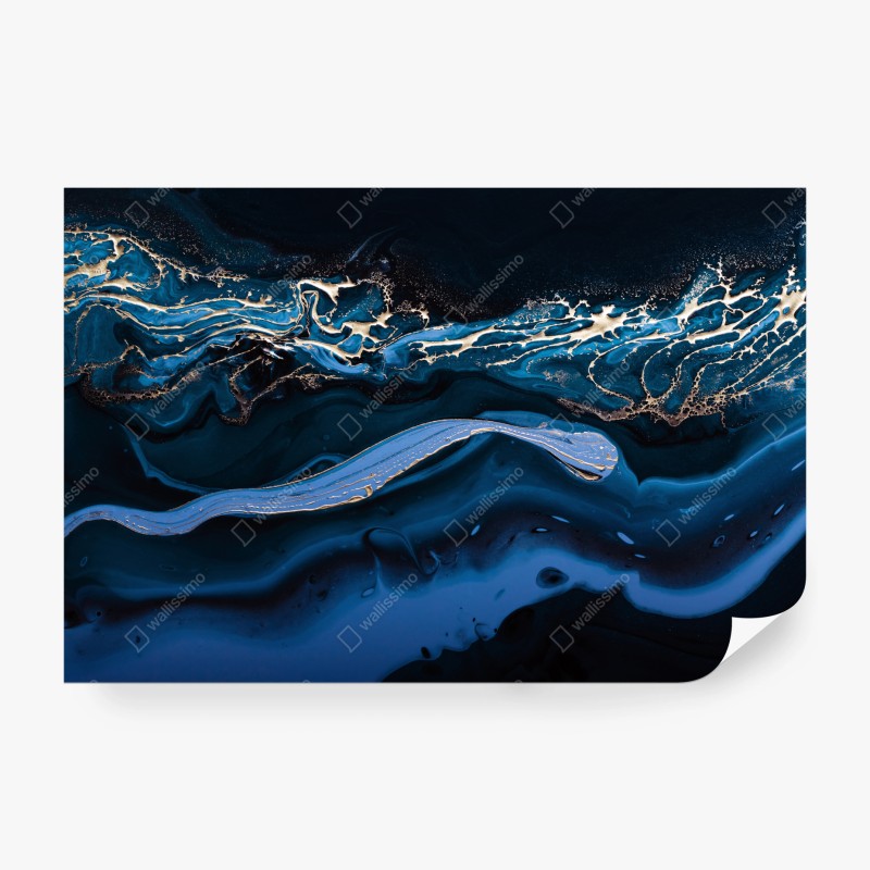 Carta da parati onde astratte in blu e oro