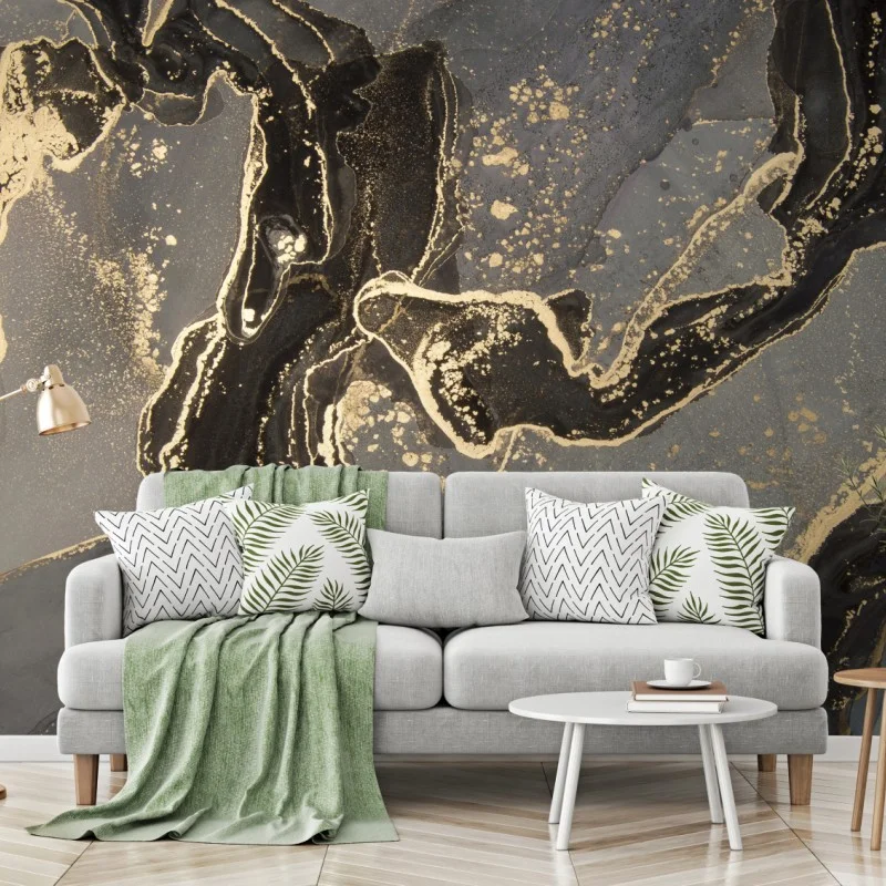 Carta da parati venature dorate su fondo nero