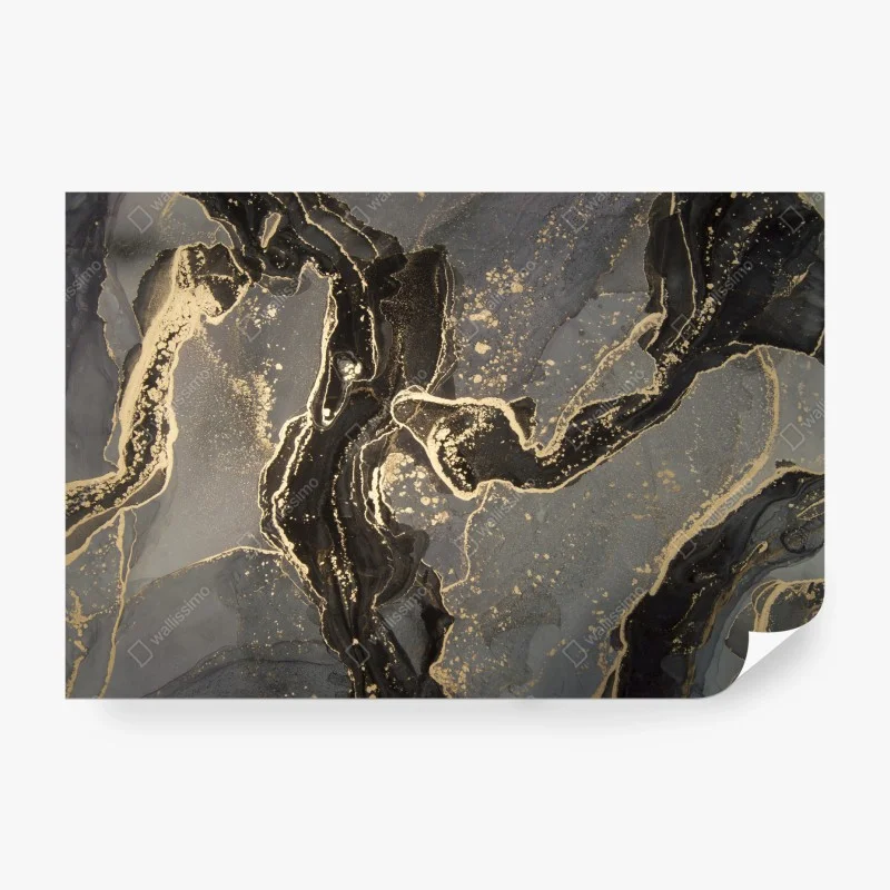 Carta da parati venature dorate su fondo nero