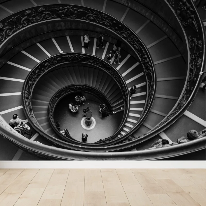 Carta da parati spirale architettonica in bianco e nero