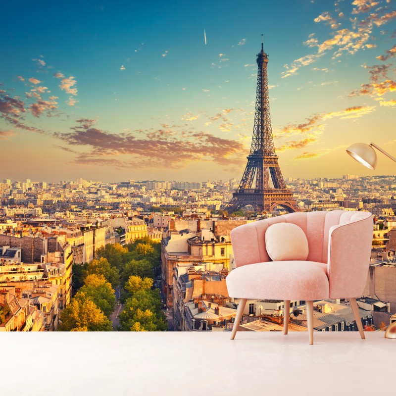 Carta da parati tramonto su Parigi con la Torre Eiffel