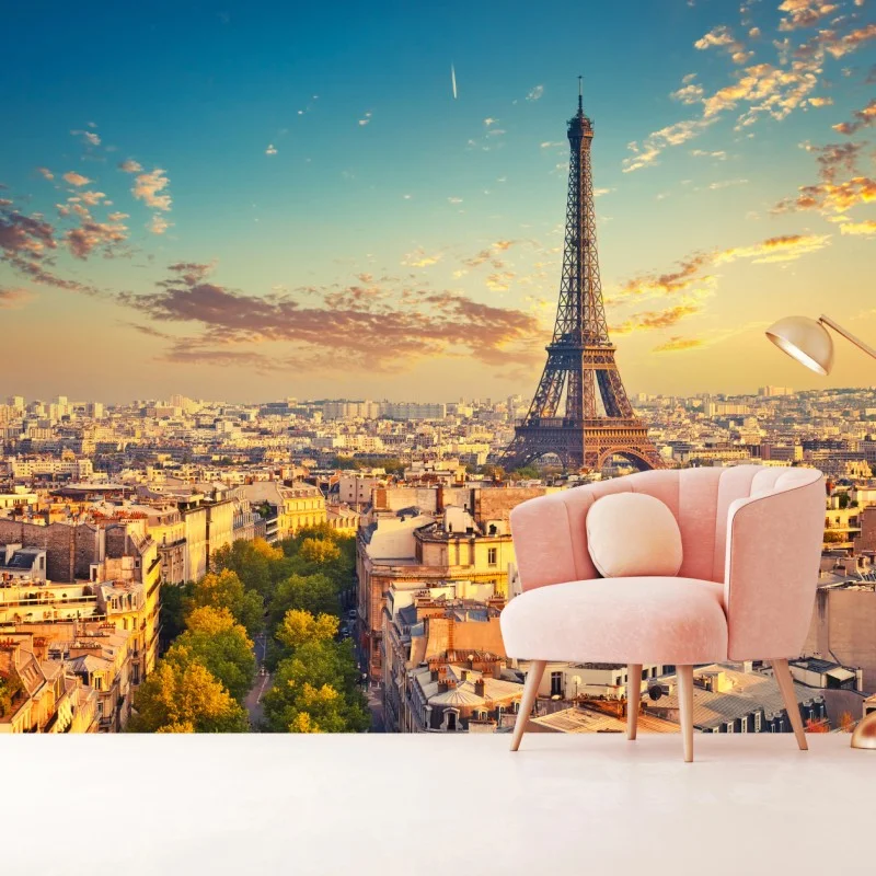 Carta da parati tramonto su Parigi con la Torre Eiffel