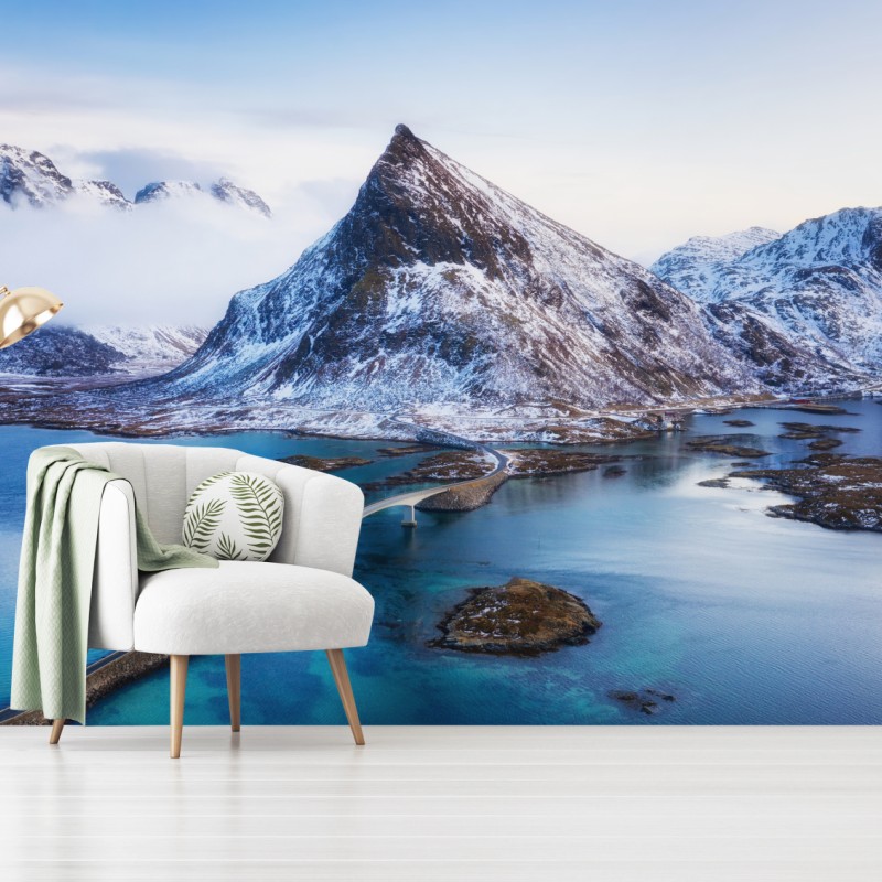 Carta da parati panorama aereo delle Lofoten al tramonto