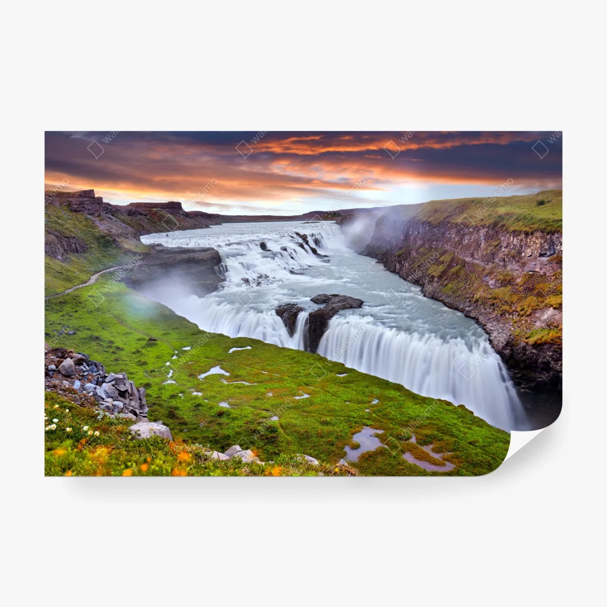 Carta da parati tramonto su Gullfoss, cascata d'Islanda • Wallissimo®