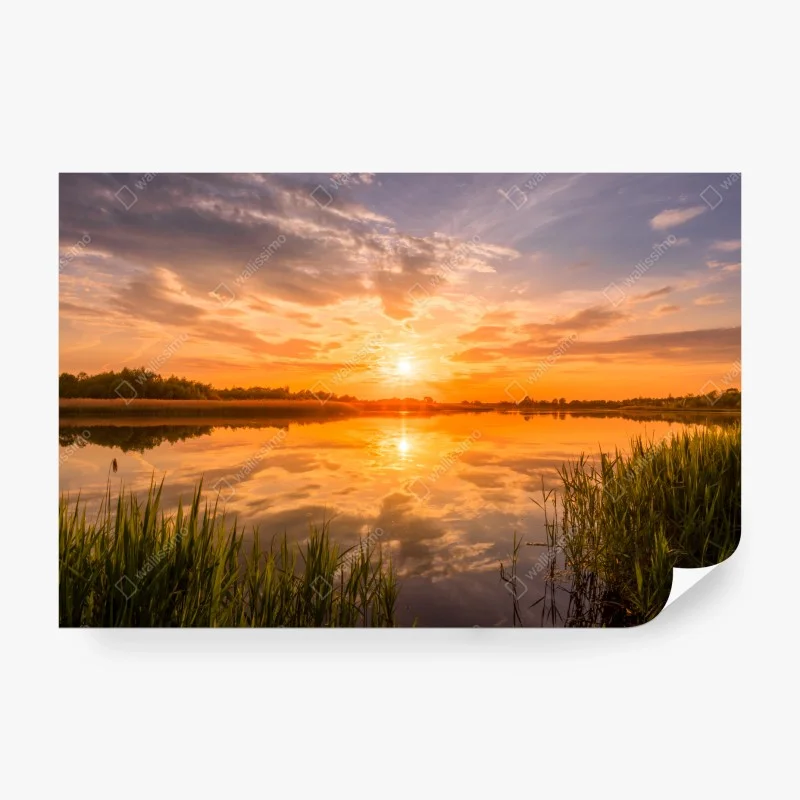 Carta da parati tramonto dorato sul lago
