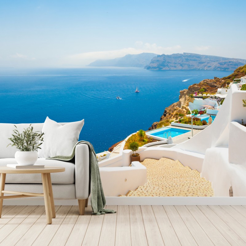 Carta da parati panorama marino di Santorini