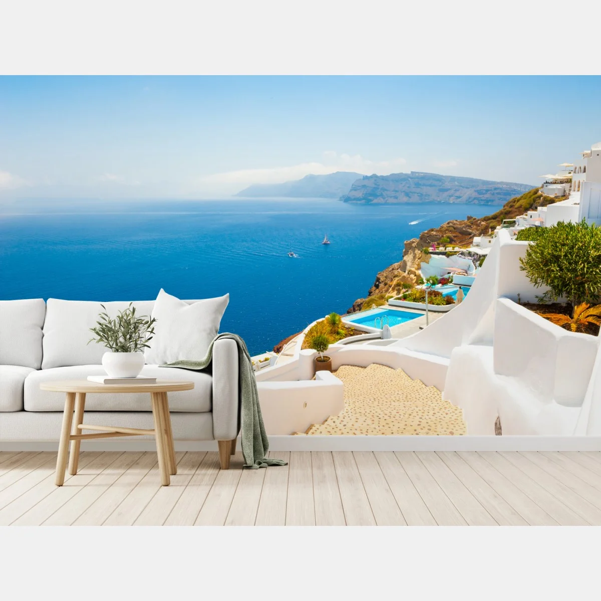 Carta da parati panorama marino di Santorini • Wallissimo® Carta da parati panorama marino di Santorini • Wallissimo®