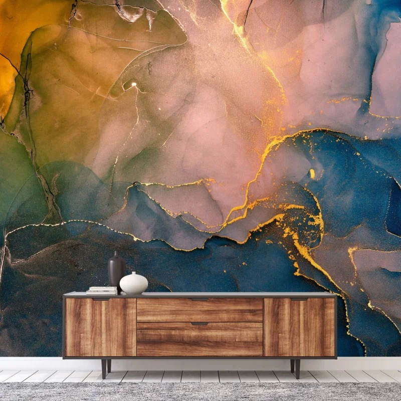 Carta da parati marmo fluido: onde d'oro sull'oceano