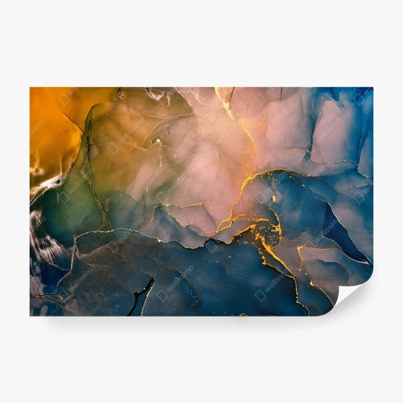 Carta da parati marmo fluido: onde d'oro sull'oceano