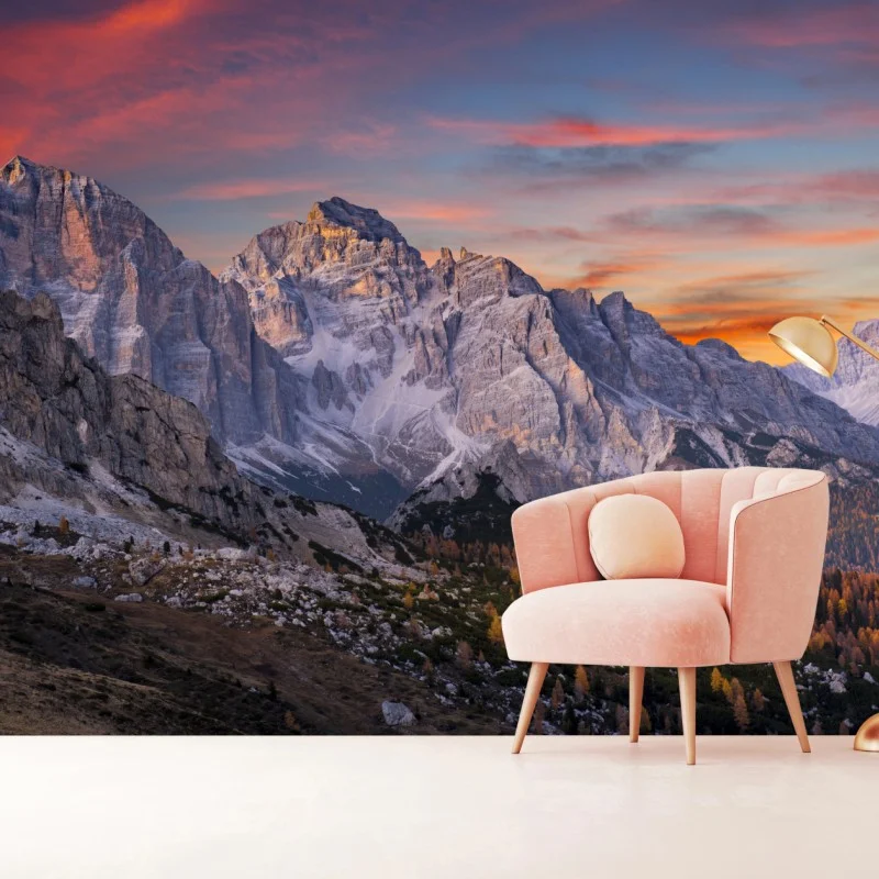 Carta da parati vette d'autunno al tramonto