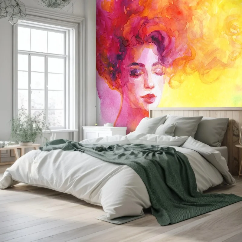 Carta da parati ritratto sognante in acquerello dai toni caldi