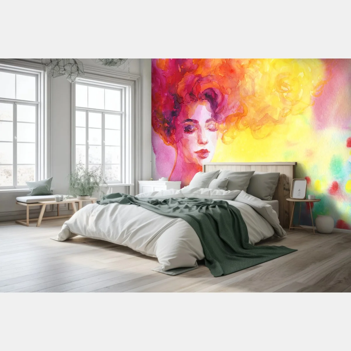 Carta da parati ritratto sognante in acquerello dai toni caldi • Wallissimo® Carta da parati ritratto sognante in acquerello dai toni caldi • Wallissimo®