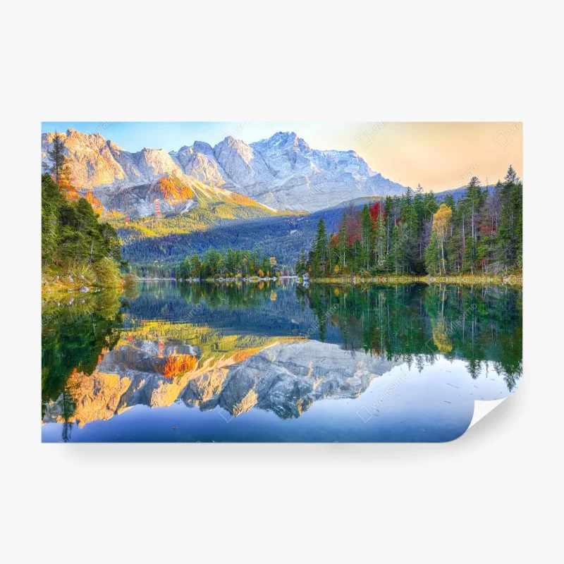 Carta da parati riflessi autunnali sul lago Eibsee ai piedi della Zugspitze