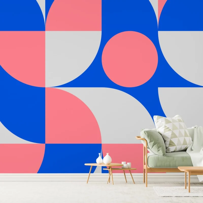 Carta da parati motivo geometrico minimalista in rosa e blu