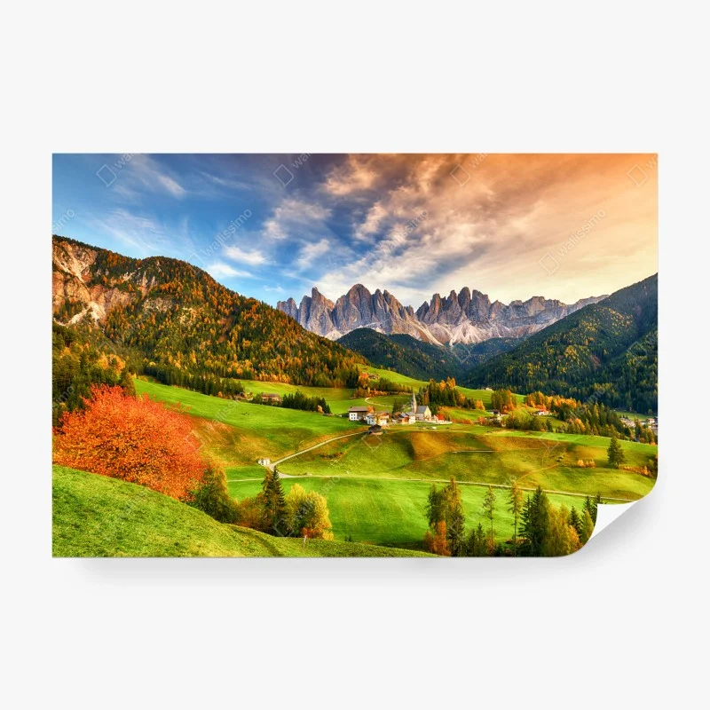 Carta da parati panorama autunnale a Santa Maddalena, Dolomiti