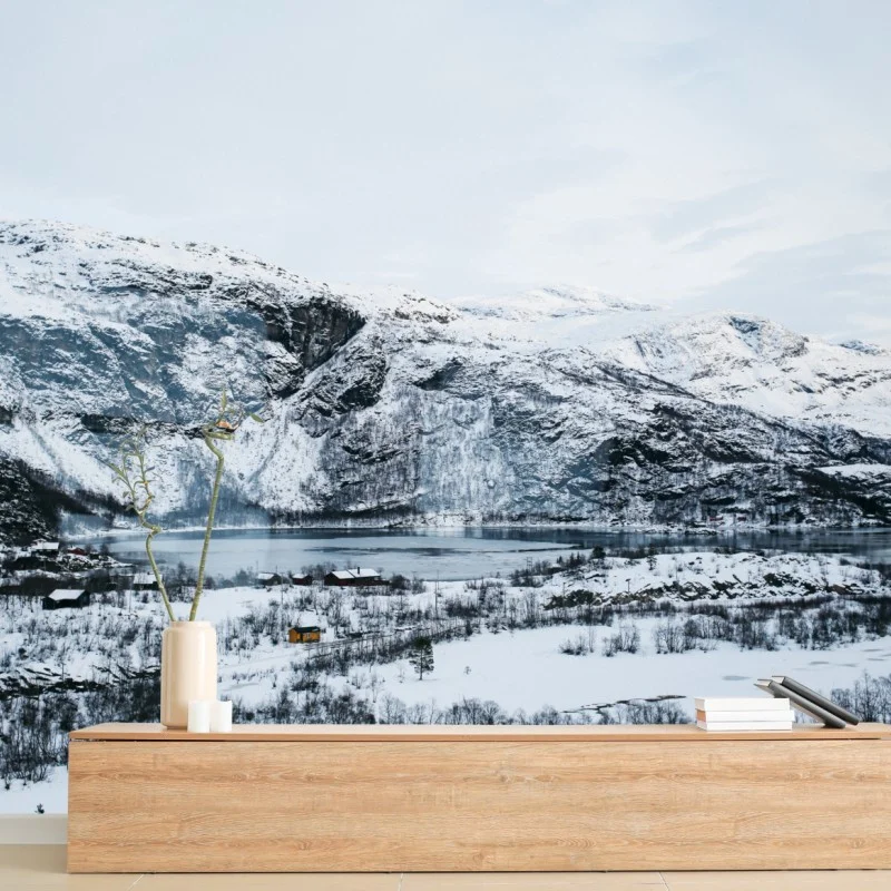 Carta da parati quiete invernale sulle rive del fiordo