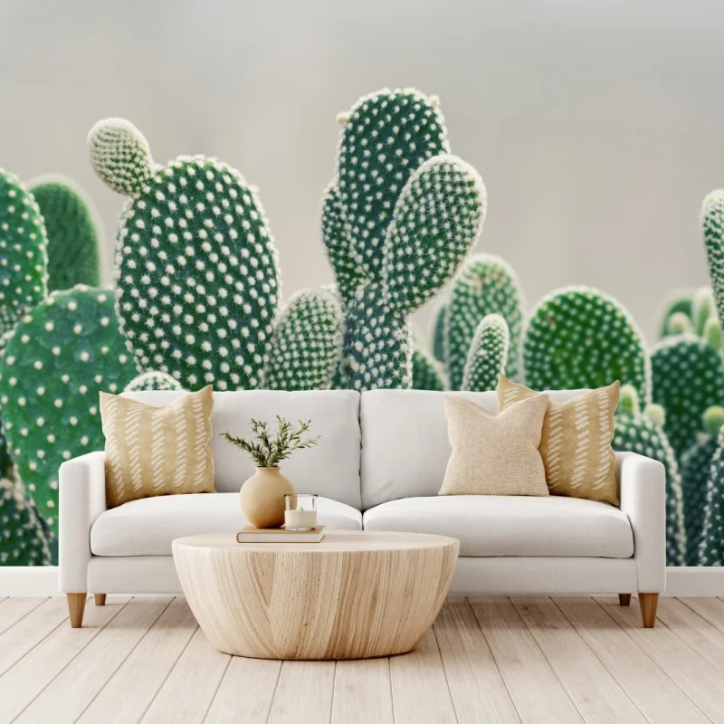 Carta da parati texture di opuntia: stampa botanica verde