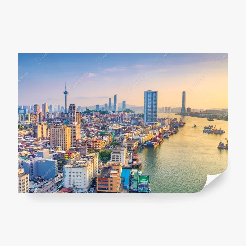 Carta da parati panorama urbano al tramonto di Macau
