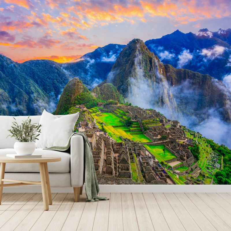 Carta da parati murale panoramico Machu Picchu al tramonto