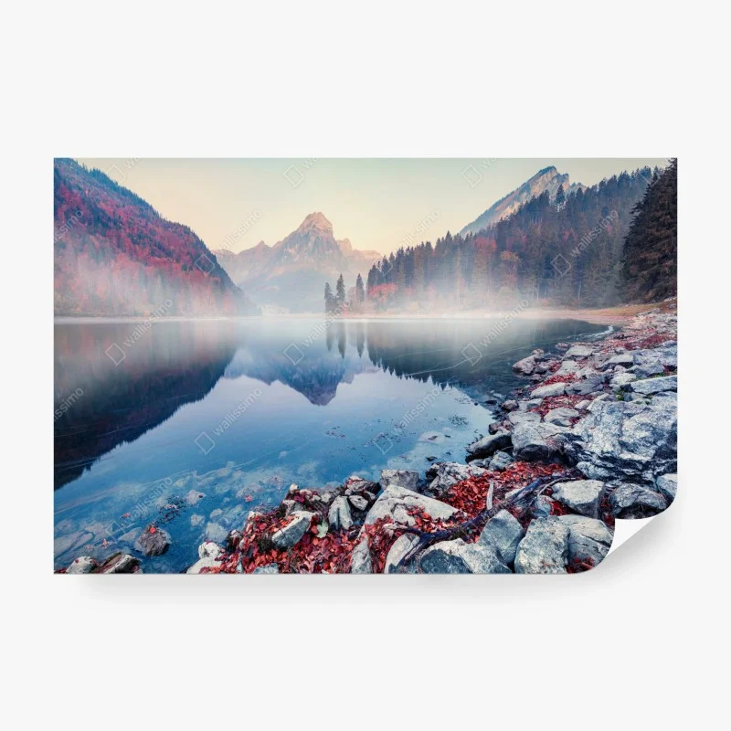 Carta da parati alba nebbiosa sul lago Obersee