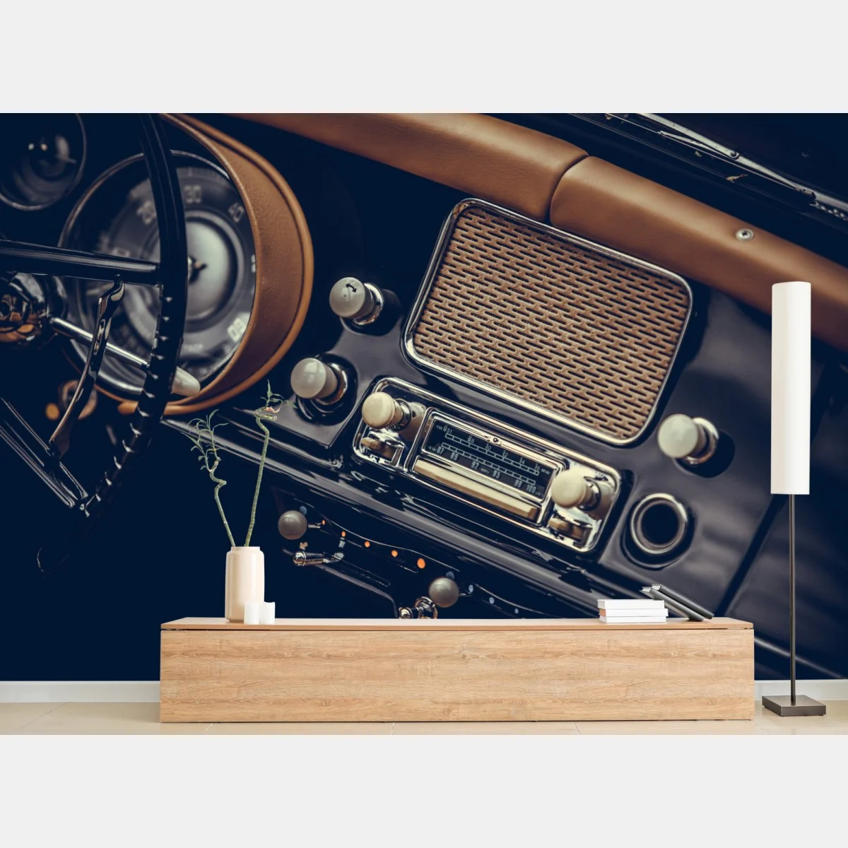 Carta da parati cruscotto retrò: eleganza automobilistica d'epoca • Wallissimo® Carta da parati cruscotto retrò: eleganza automobilistica d'epoca • Wallissimo®