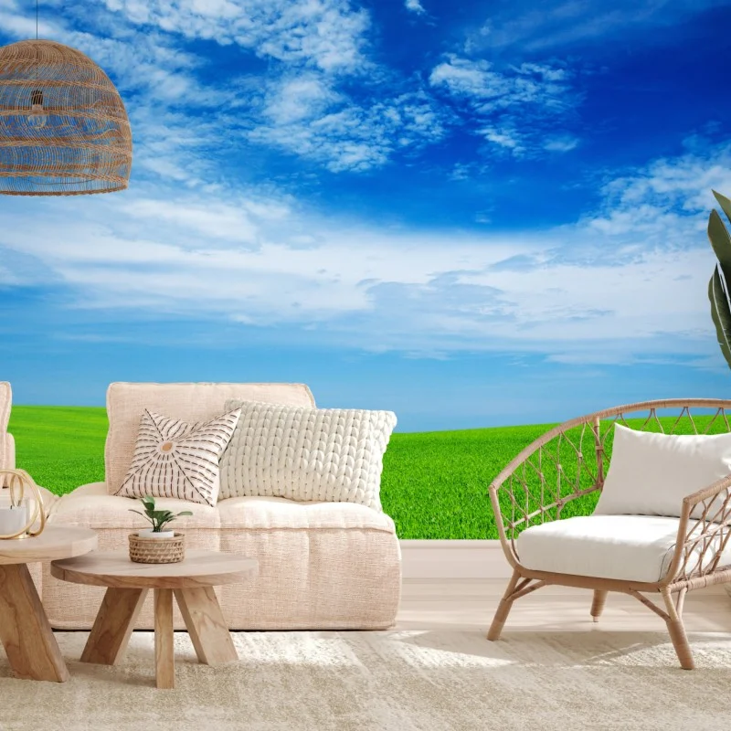 Carta da parati prato verde sotto il cielo azzurro