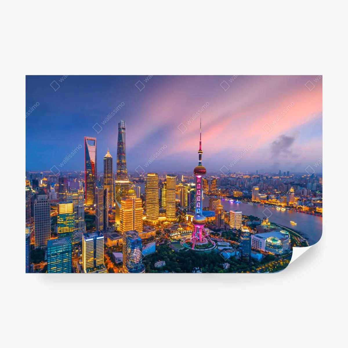 Carta da parati tramonto vibrante sulla skyline di Shanghai • Wallissimo® Carta da parati tramonto vibrante sulla skyline di Shanghai • Wallissimo®
