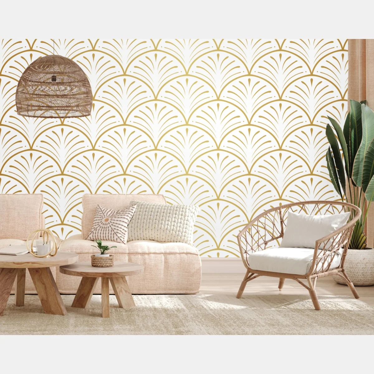 Carta da parati motivo art déco dorato su sfondo bianco • Wallissimo® Carta da parati motivo art déco dorato su sfondo bianco • Wallissimo®