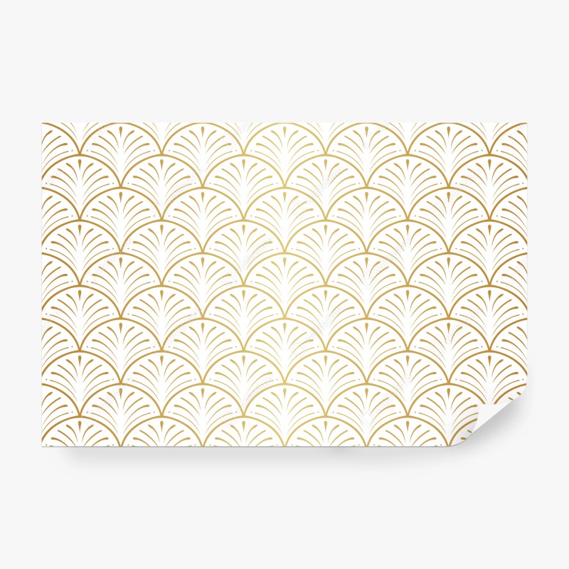 Carta da parati motivo art déco dorato su sfondo bianco