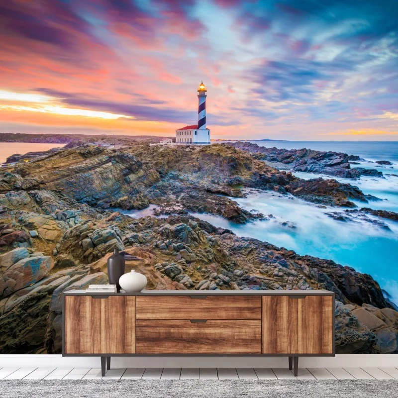 Carta da parati tramonto al faro di Favaritx, Minorca