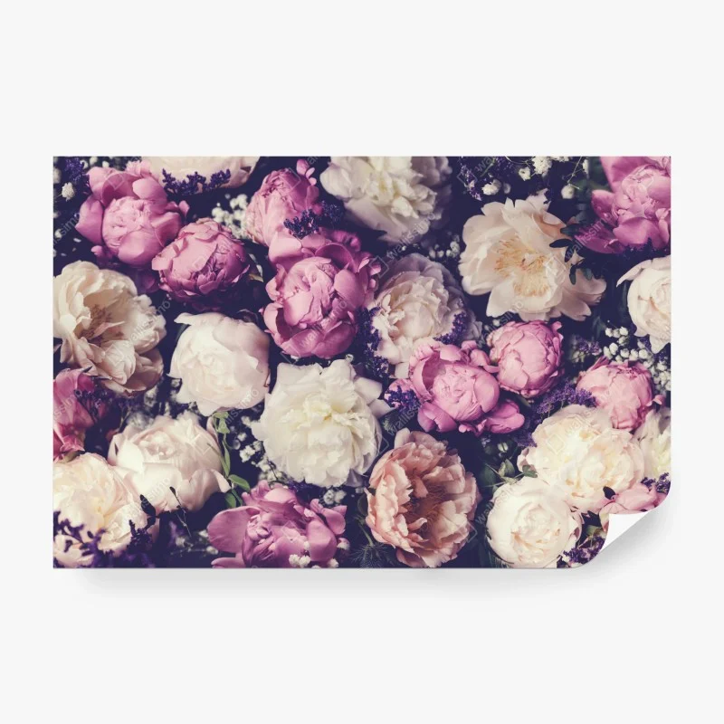 Carta da parati composizione romantica di peonie rosa e crema