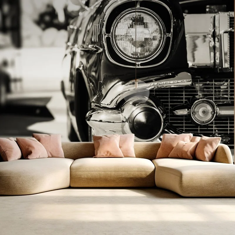 Carta da parati frontale cromato di auto d'epoca in stile retrò