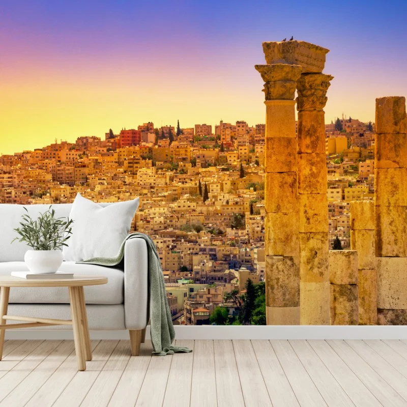 Carta da parati panorama storico di Amman al tramonto