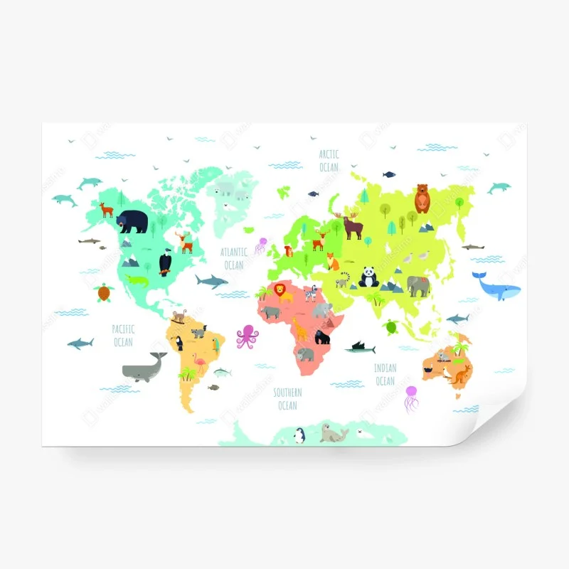 Carta da parati mappa del mondo degli animali illustrata