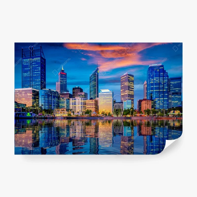 Carta da parati tramonto su Perth: skyline riflesso sul fiume