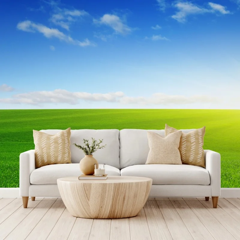 Carta da parati prato verde all'orizzonte con cielo azzurro