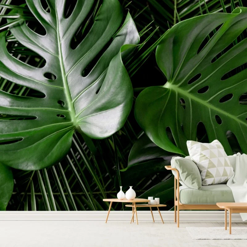 Carta da parati composizione di foglie di monstera e palma
