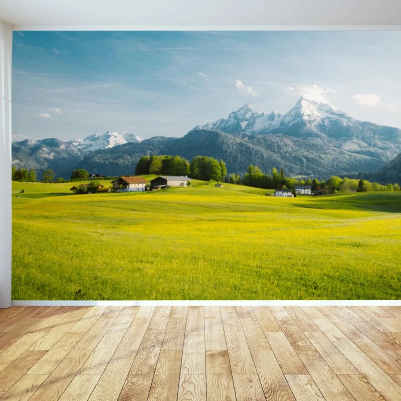 Carta da parati panorama alpino primaverile • Wallissimo®