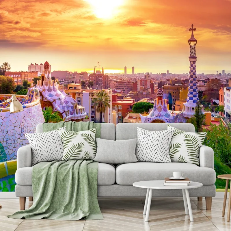 Carta da parati tramonto a Parc Güell, Barcellona