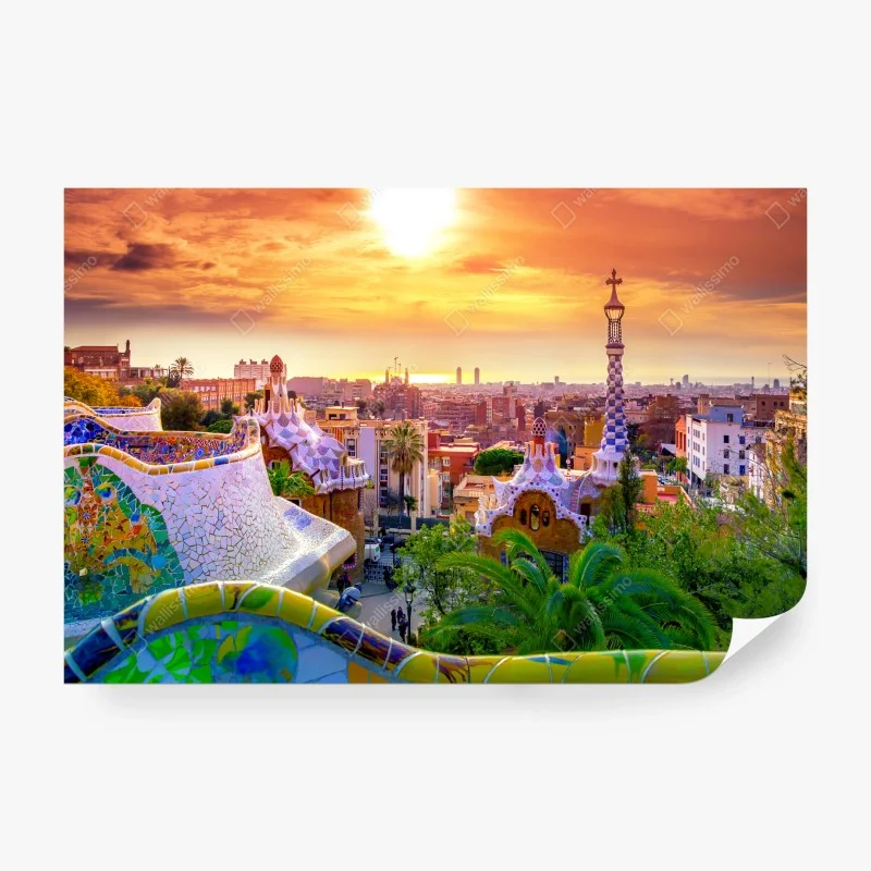 Carta da parati tramonto a Parc Güell, Barcellona
