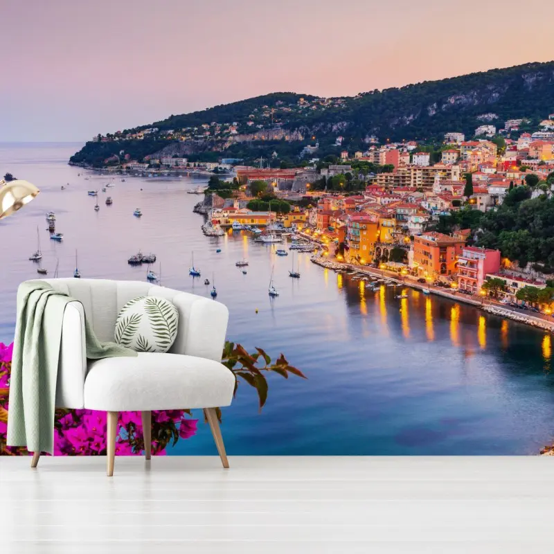 Carta da parati tramonto a Villefranche-sur-Mer, Costa Azzurra: scorcio sul porto