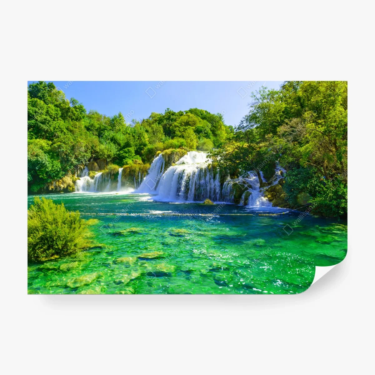 Carta da parati cascata smeraldo per decorazione murale • Wallissimo®