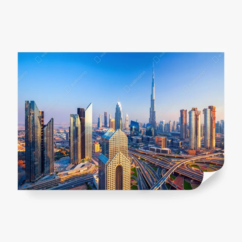 Carta da parati panorama urbano di Dubai al tramonto