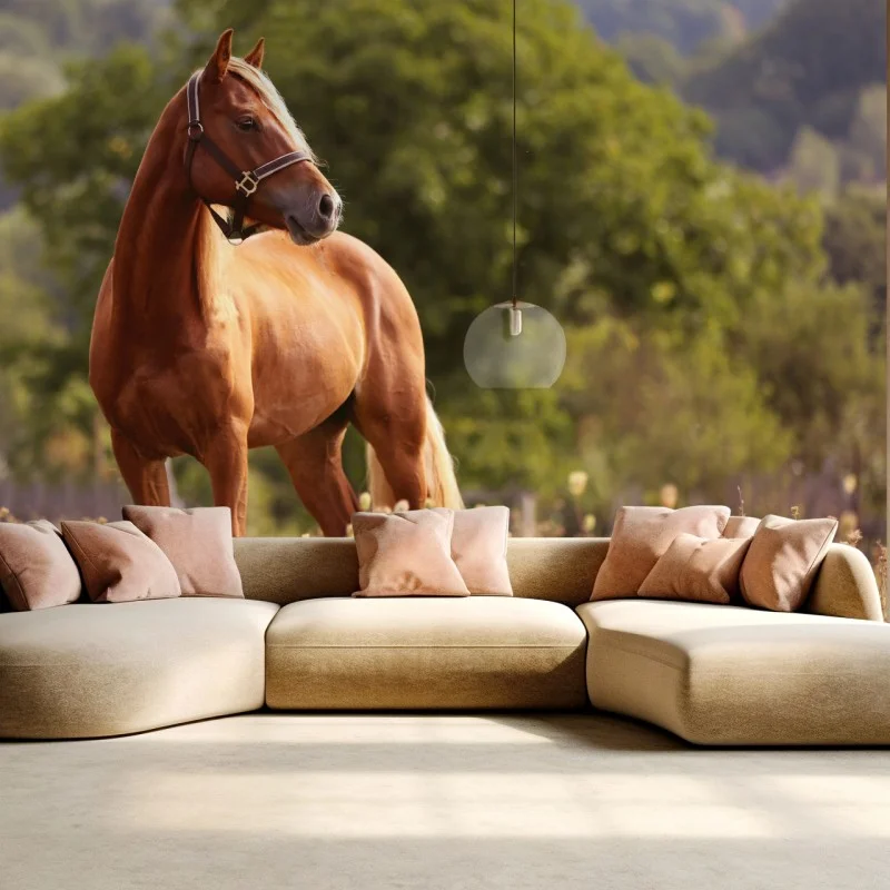 Carta da parati elegante cavallo castano al pascolo