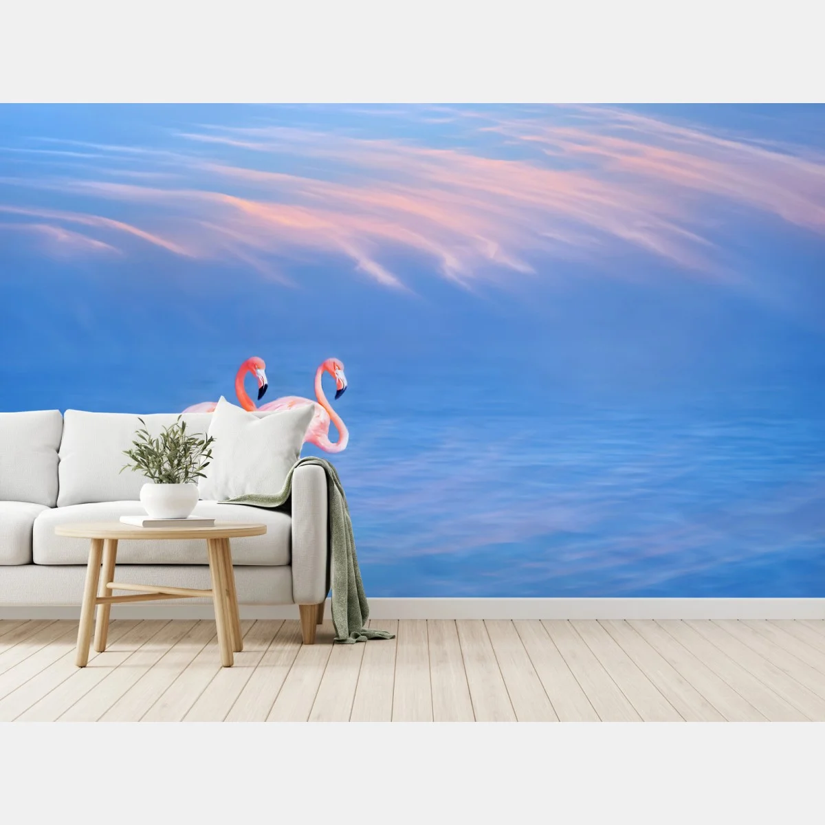 Carta da parati fenicotteri rosa sul mare al crepuscolo • Wallissimo® Carta da parati fenicotteri rosa sul mare al crepuscolo • Wallissimo®